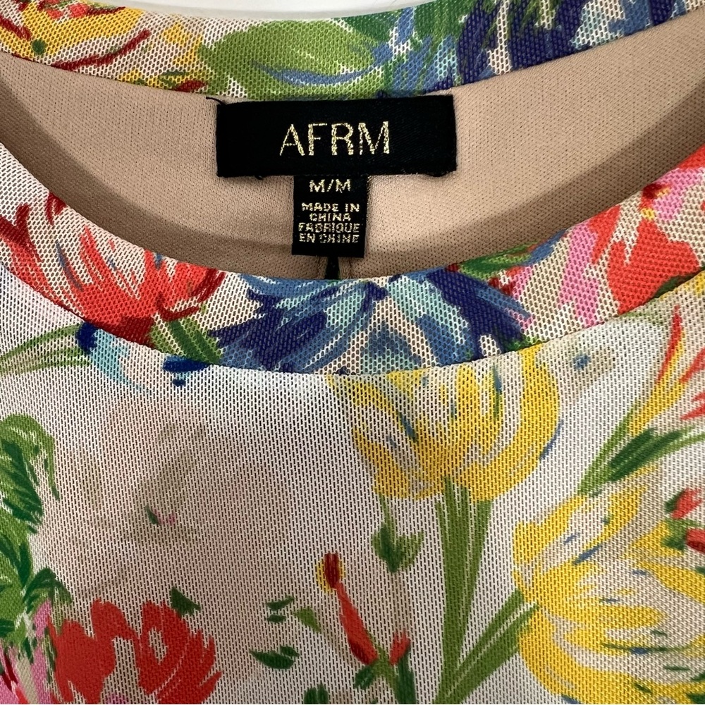 AFRM Floral Mesh Babydoll Mini Dress Cottagecore Tiered Long Sleeve Medium - Picture 6 of 16